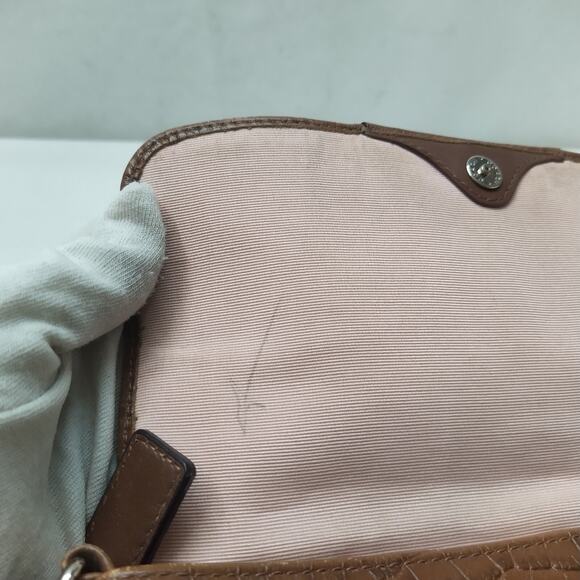 Coach Asley Brown Leather Snakeskin Embossed Flap Closure Wristlet Wallet - Picture 9 of 12